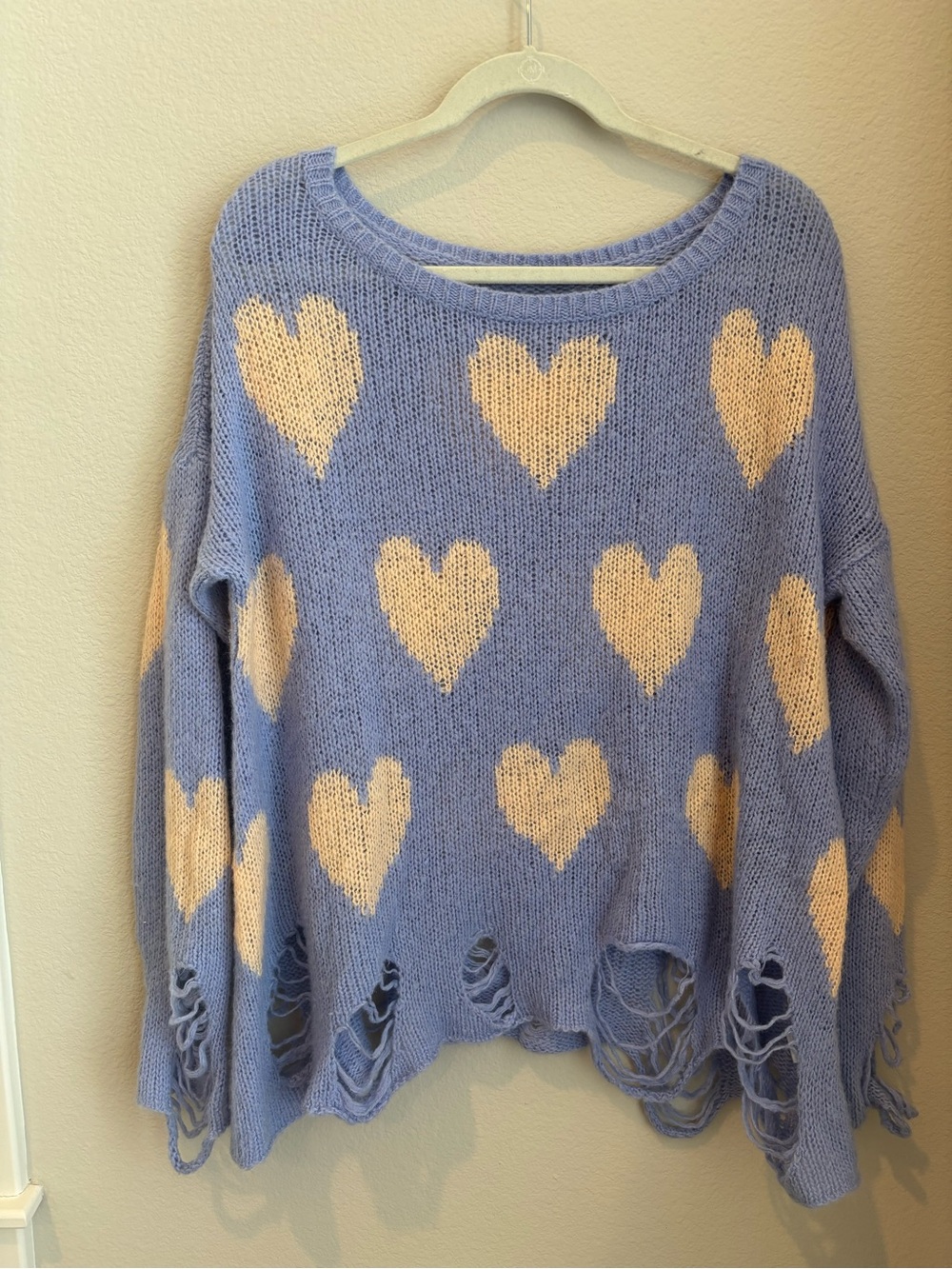 Wildfox Lavender Heart Distressed Knit Sweater - Cream Hearts - Picture 2 of 5